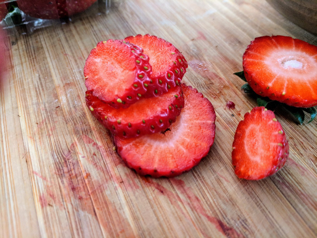 slice horizontal strawberries red